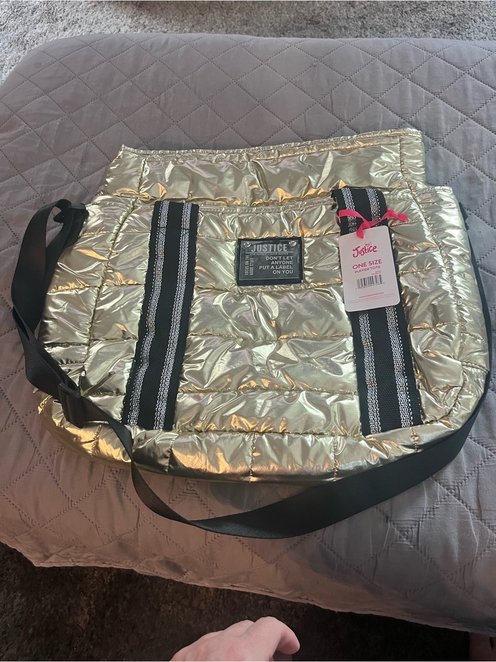 NWT Justice Metallic Gold Puffer Crossbody Tote - One Size